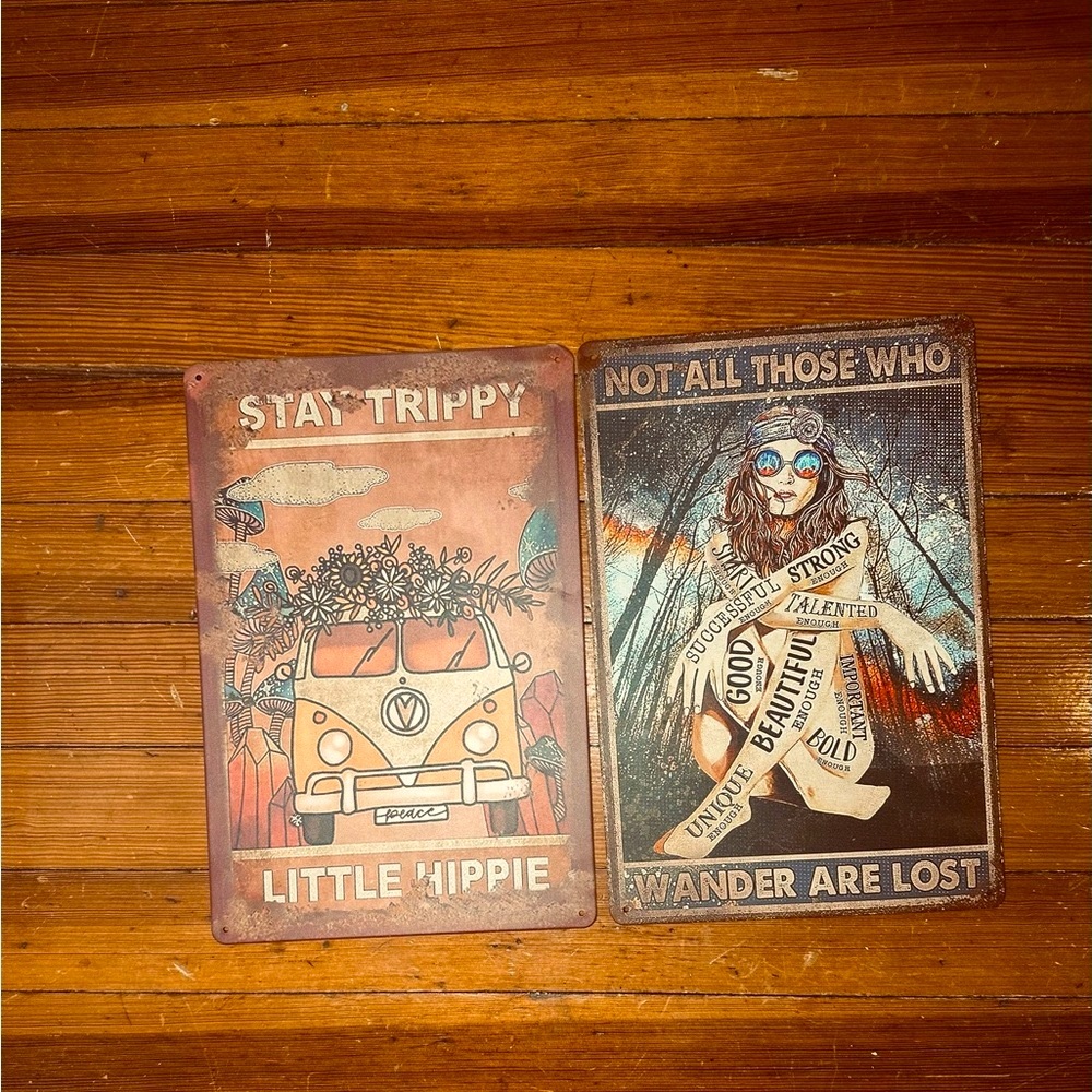 Vintage Inspired Wall Decor Set - Stay Trippy and Wanderer Signs
